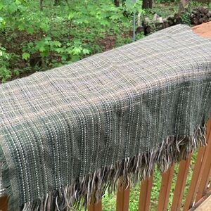 Do Everything in Love tan and green wrap scarf